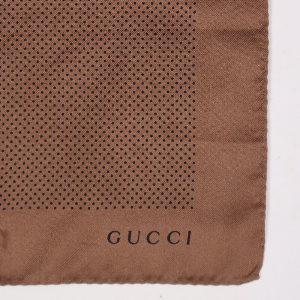 Gucci Silk Brown Square Handkerchief Scarf with Black Polka Dots Vintage Wrap